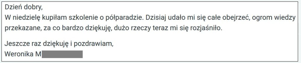Szkolenie "Mityczna półparada" - opinia o szkoleniu