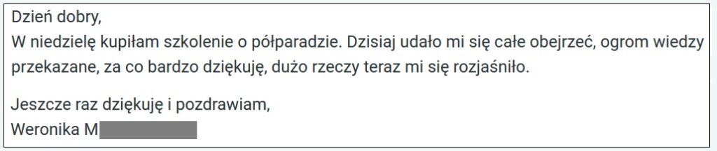 Szkolenie "Mityczna półparada" - opinia o szkoleniu